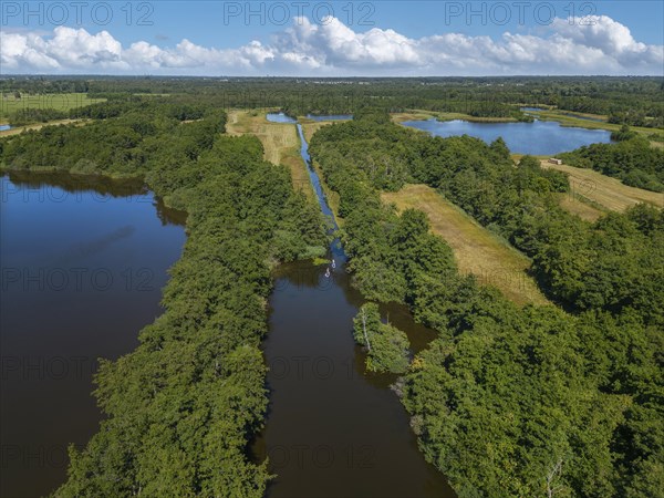 Aerial view with landscape of the Loosdrechtse Plassen nature reserve, Loosdrecht, North Holland, Netherlands