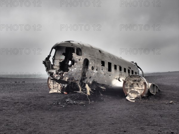 Plane wreckage on the lava beach of Solheimasandur, Iceland, Europe