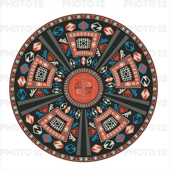 Traditional Kilim round decorative element, vector template