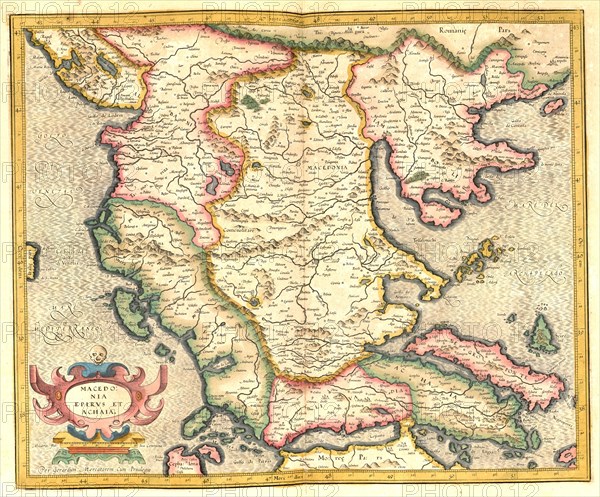 Atlas, map from 1623, Macedonia, digitally restored reproduction from an engraving by Gerhard Mercator, born as Gheert Cremer, 5 March 1512, 2 December 1594, geographer and cartographer, Europe