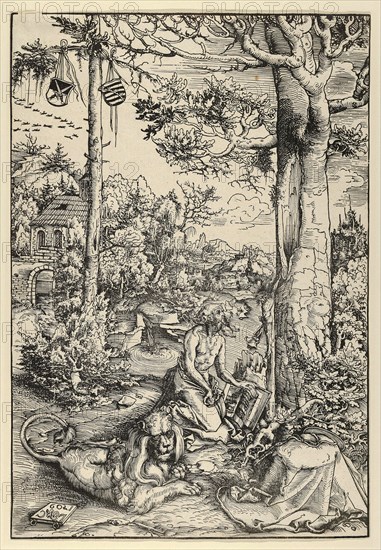 St. Jerome in the Wilderness, painting by Lucas Cranach the Elder, 4 October 1472, 16 October 1553, one of the most important German painters, graphic artists and letterpress printers of the Renaissance, Historical, digitally restored reproduction of a historical original