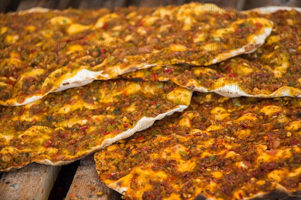 Lahmacun, Turkish pizza pancake with spicy meat filling