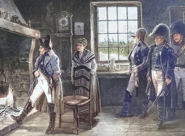 Napoleon in front of his final decision in the military campaign 1814, Historical, digitally restored reproduction of an original from the 19th century, exact date unknown