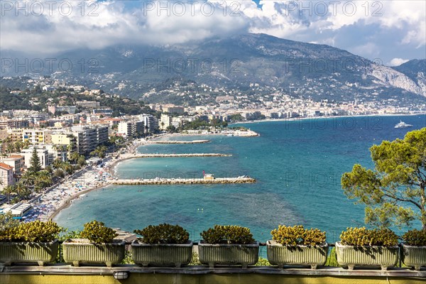 View from Roquebrune Cap Martin on Menton, Cote d Azur, Mediterranean Sea, France, Europe