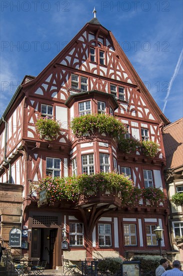 The old town of Miltenberg with the market square and market fountain, Miltenberg, Bavaria, Germany, Europe