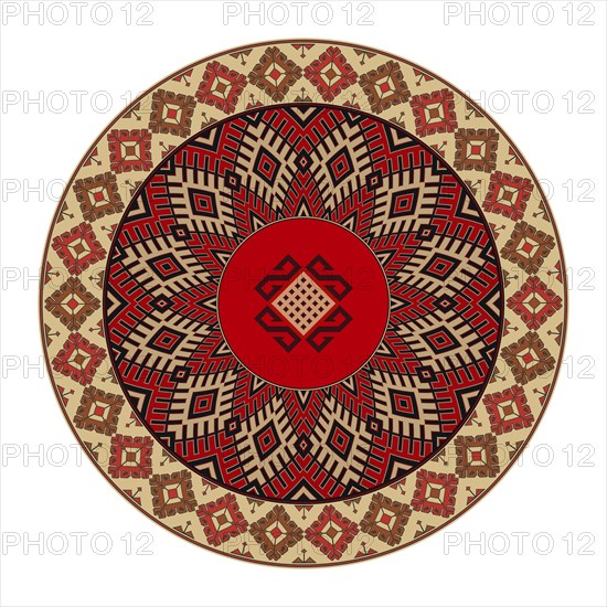 Traditional Kilim round decorative element, vector template