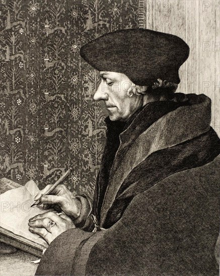 Desiderius Erasmus of Rotterdam or just Erasmus, 28 October 146614671469-11.12 July 1536, was a Dutch polymath, theologian, philosopher, philologist, priest, author and editor of over 150 books, Historical, digitally restored reproduction of an original of the period