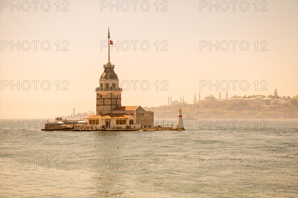 Maidens Tower located in the middle of Bosporus