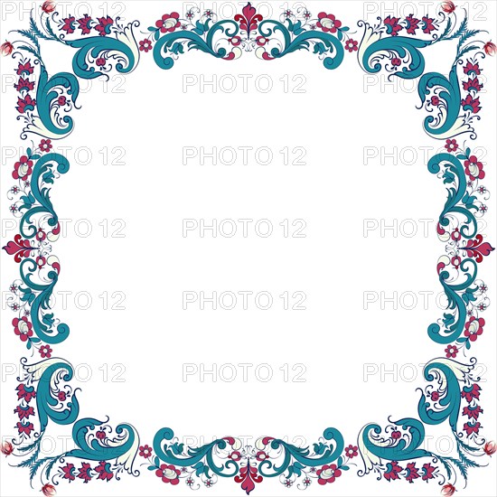 Vector floral frame with traditional Norwegian Rosemaling motif