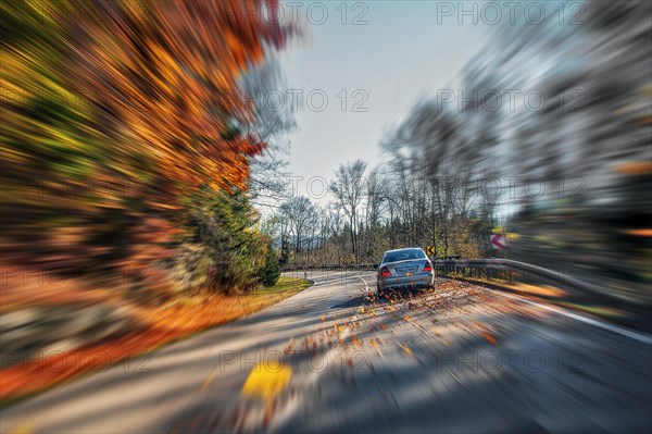 Autumn country road with zoom effect, Bavaria, Germany, Europe