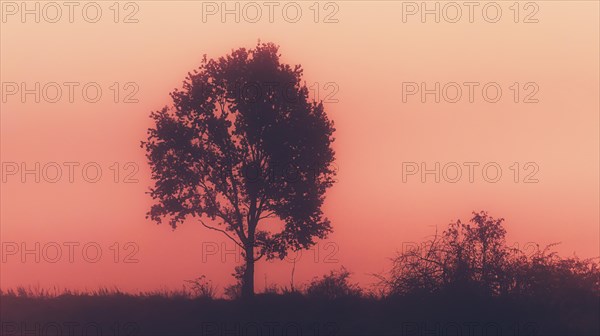 Single tree during the foggy day