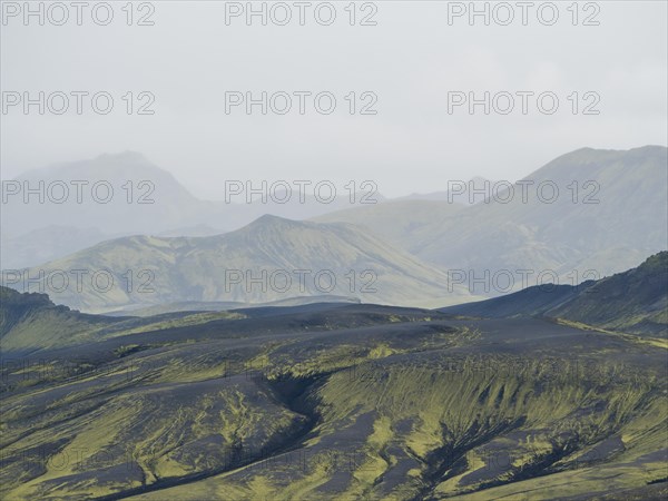 Moss-covered volcanic landscape, Laki Crater or Lakagigar, Highlands, South Iceland, Suourland, Iceland, Europe