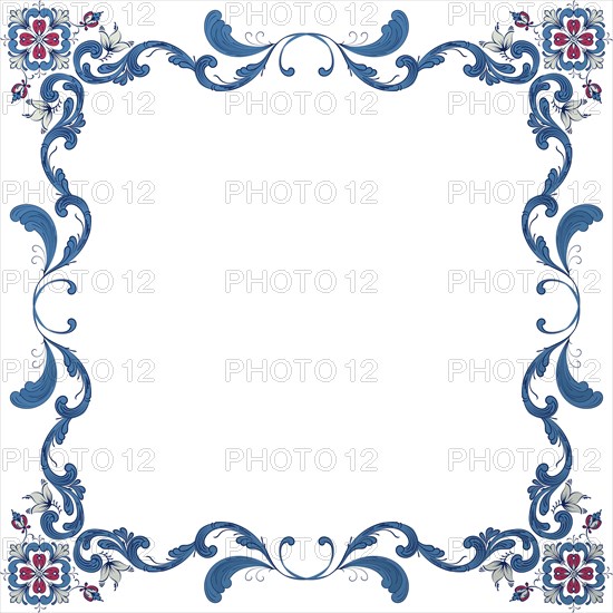 Vector floral frame with traditional Norwegian Rosemaling motif