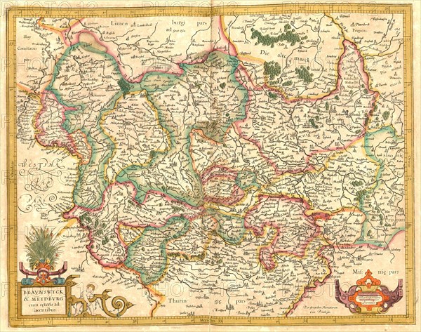 Atlas, map from 1623, Brunswick, Germany, digitally restored reproduction from an engraving by Gerhard Mercator, born as Gheert Cremer, 5 March 1512, 2 December 1594, geographer and cartographer, Europe