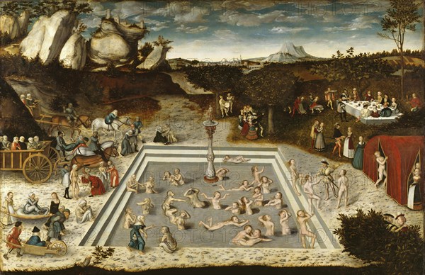 The Fountain of Youth, painting by Lucas Cranach the Elder, 4 October 1472, 16 October 1553, one of the most important German painters, graphic artists and letterpress printers of the Renaissance, Historical, digitally restored reproduction of a historical original