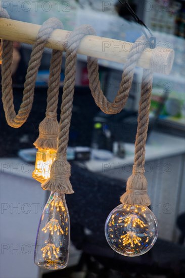 Decorative style filament light bulbs in view