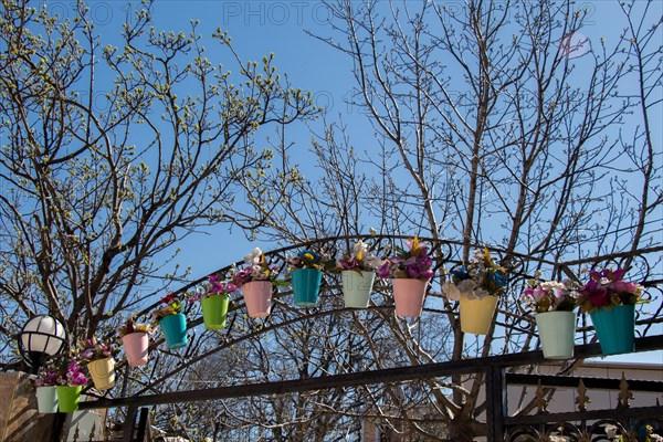 Fake flowers in flower pots for decoration