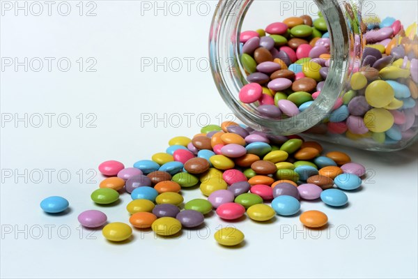 Chocolate lentils with glass container, Smarties