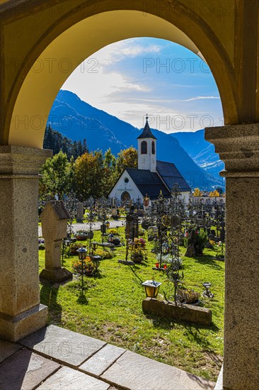 Small chapel at the cemetery of Sankt Ulrich, Val Gardena, Dolomites, South Tyrol, Italy, Europe