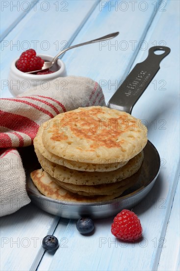 Blini, mini pancakes with fruit, blini