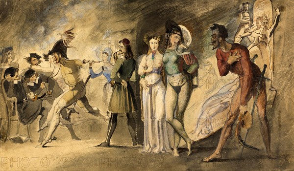 Scene from Faust by Wolfgang Goethe, Auerbachs Keller in Leipzig c. 1740, Germany, after a painting by Theodore Matthias von Holst, Historic, digitally restored reproduction of a historical original, Europe