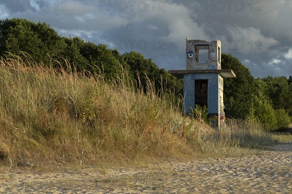 Graffiti on the ruins of a Soviet-era watchtower in the dunes on Kloogaranna beach, Harju County, Estonia, Europe