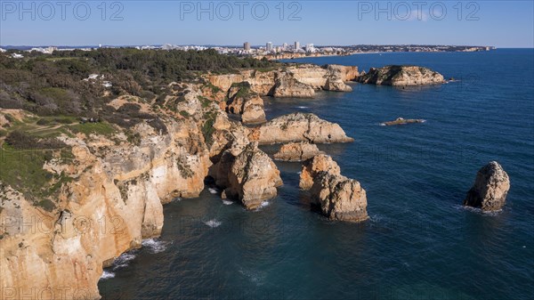 Praia da Marinha, rocks and cliffs, steep coast in the Algarve, Portugal, Europe