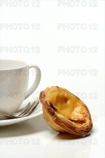 Pastel de Nata, Pasteis de Nata with coffee cup, custard tart, Portuguese speciality