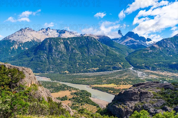 River valley of the Rio Ibanez and mountains in Cerro Castillo National Park, Carretera Austral, Aysen, Patagonia, Chile, South America