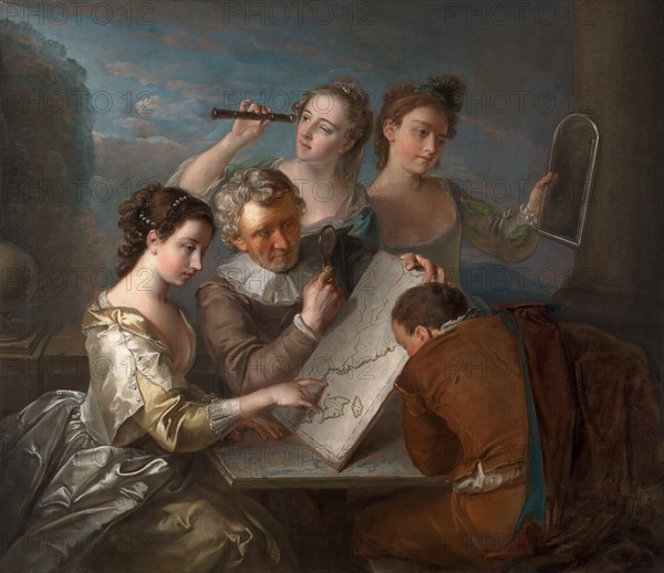 The Sense of Sight, seeing, group of five persons, The Sense of Sight, a painting by Philippe Mercier