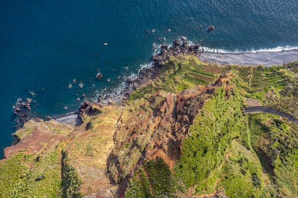 Aerial view, coast and cliff, Paul do Mar, Madeira, Portugal, Europe