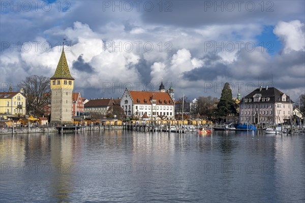 Harbour promenade with Mangturm, harbour, Lindau island, Lake Constance, Bavaria, Germany, Europe