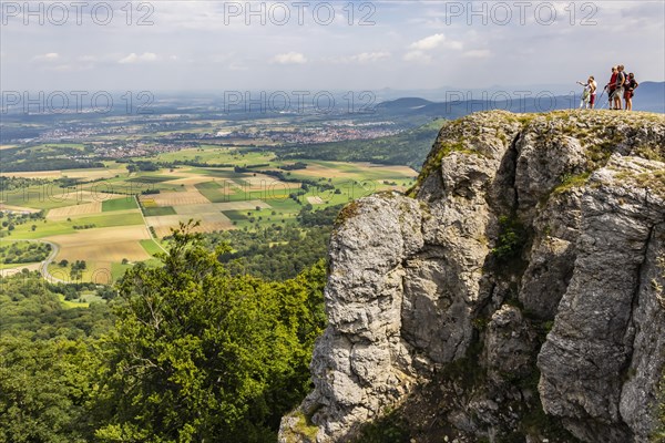 View from Breitenstein, rock plateau on the northern edge of the Swabian Alb, Bissingen an der Teck, Baden-Wuerttemberg, Germany, Europe