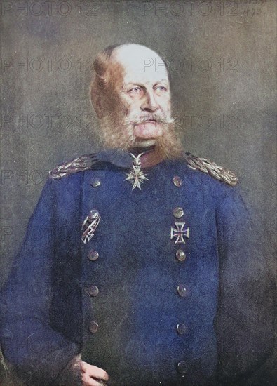Wilhelm I, or in German Wilhelm I, Wilhelm Friedrich Ludwig, from the House of Hohenzollern was the King of Prussia and the first German Emperor, Historical, digitally restored reproduction of a 19th century original