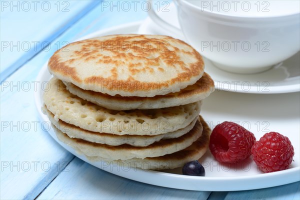 Blini, mini pancakes with fruit, blini