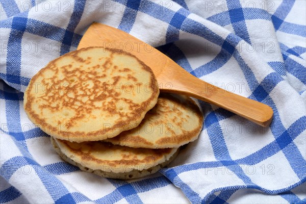 Blini, blinis on kitchen towel, mini pancakes