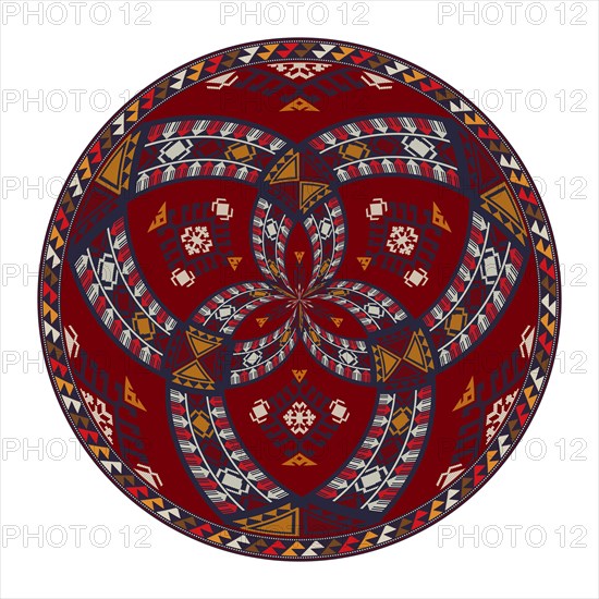 Traditional Kilim round decorative element, vector template