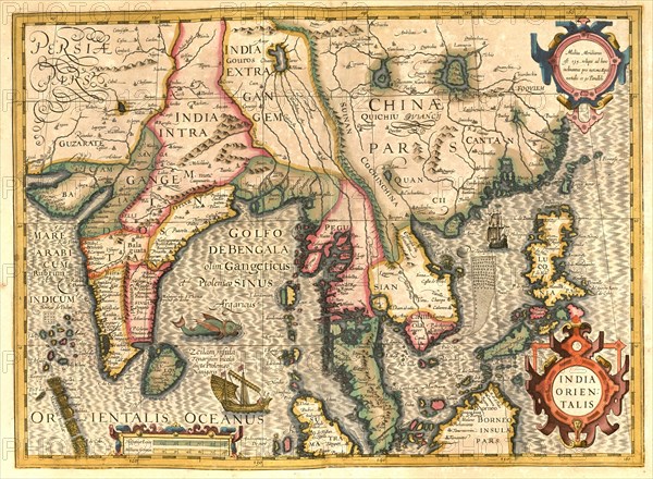 Atlas, map from 1623, Bay of Bengal, India, Siam, Thailand, Sumatra, Asia, digitally restored reproduction from an engraving by Gerhard Mercator, born as Gheert Cremer, 5 March 1512, 2 December 1594, geographer and cartographer, Asia