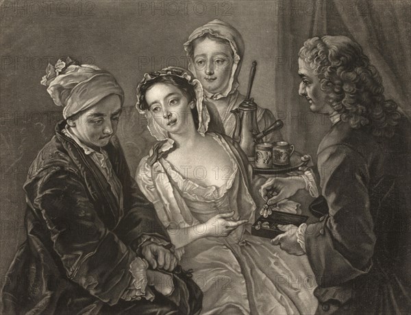 The Morning Rose, What Shall Poor Harpax Do, Paying for a Nights Lodging, Prostitute, c. 1760, France, The Morning Rose, What Shall Poor Harpax Do, Paying for a Nights Lodging, a painting by Philippe Mercier