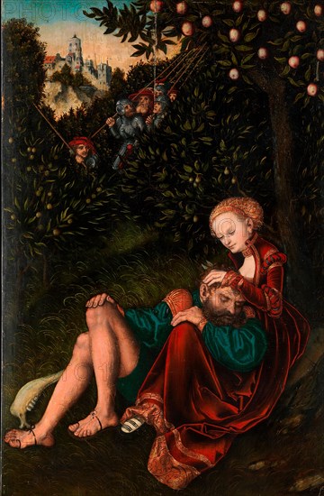 Simson, Samson and Delilah, painting by Lucas Cranach the Elder, 4 October 1472, 16 October 1553, one of the most important German painters, graphic artists and letterpress printers of the Renaissance, Historical, digitally restored reproduction of a historical original
