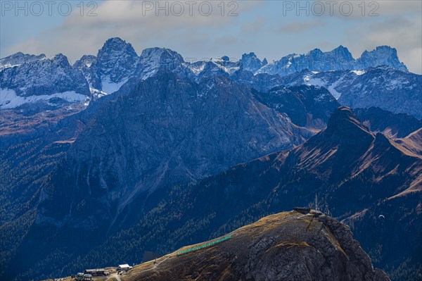 Mountain peak of the Dolomites, view from the Langkofelscharte, Sella Pass, Dolomites, South Tyrol, Italy, Europe