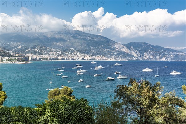 View from Roquebrune Cap Martin on Menton, Cote d Azur, Mediterranean Sea, France, Europe