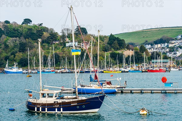 Yachts and Boats over River Dart, Kingswear from Dartmouth, Devon, England, United Kingdom, Europe