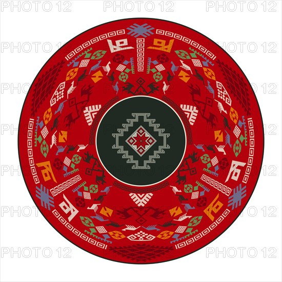 Traditional Kilim round decorative element, vector template