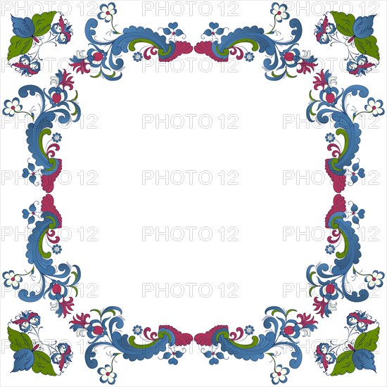 Vector floral frame with traditional Norwegian Rosemaling motif