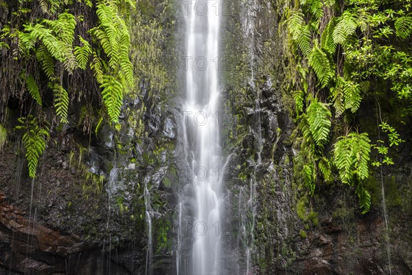 River and waterfall Cascata das 25 Fontes, long exposure, Rabacal, Paul da Serra, Madeira, Portugal, Europe