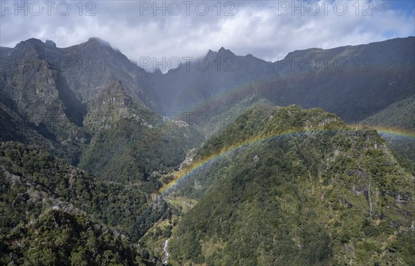 Double Rainbow, Miradouro dos Balcoes, Ribeira da Metade Mountain Valley and the Central Mountains, Madeira, Portugal, Europe
