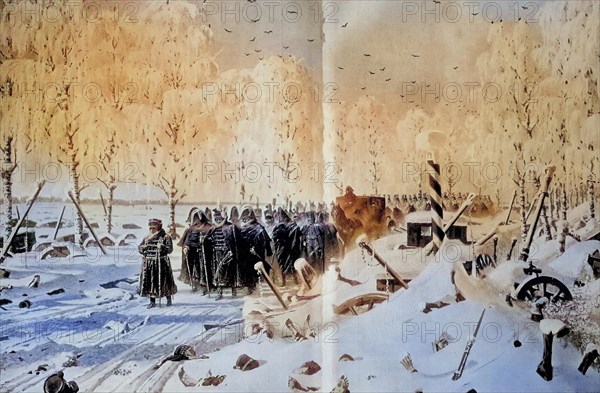 Napoleon Bonaparte, Retreat from Russia in winter, Historical, digitally restored reproduction of an original from the 19th century, exact date unknown
