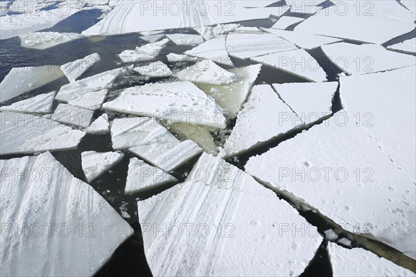 Floating ice sheets, Chateauguay River, Province of Quebec, Canada, North America