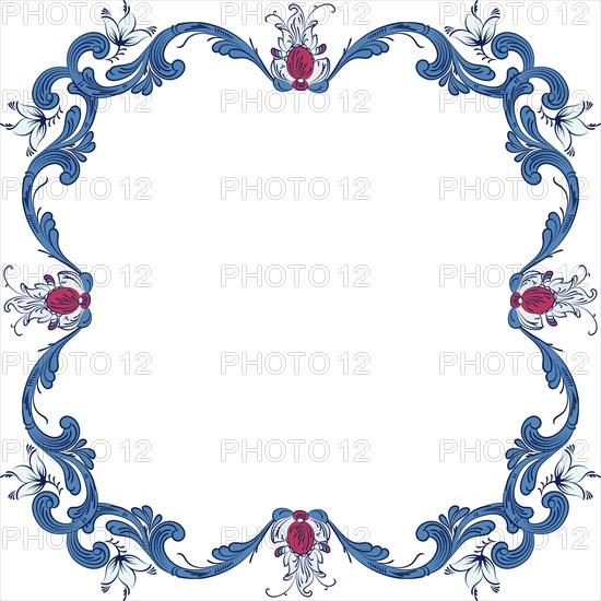 Vector floral frame with traditional Norwegian Rosemaling motif
